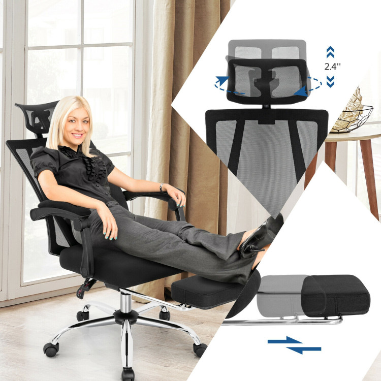 Ergonomic Recliner Mesh Office Chair with Adjustable Footrest-BlackCostway Gallery View 2 of 12