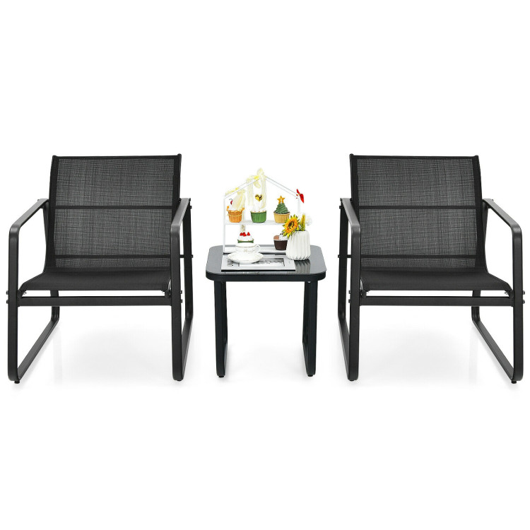 3 Pieces Patio Bistro Furniture Set with Glass Top Table Garden Deck-BlackCostway Gallery View 8 of 11