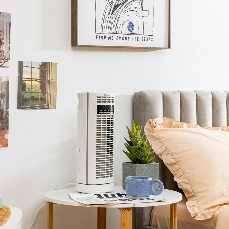 14 Inch  Mini Oscillating Tower Fan Electric Desk Fan with 3 Speed and Timer-WhiteCostway Gallery View 6 of 10