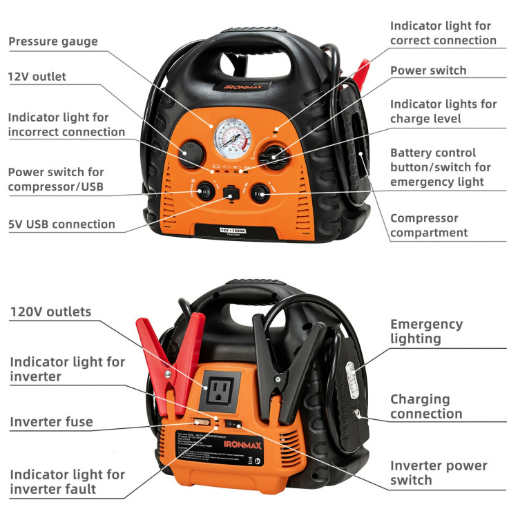 22000mAH Jump Starter Portable Power Station Air Compressor with LED LightCostway Gallery View 5 of 12