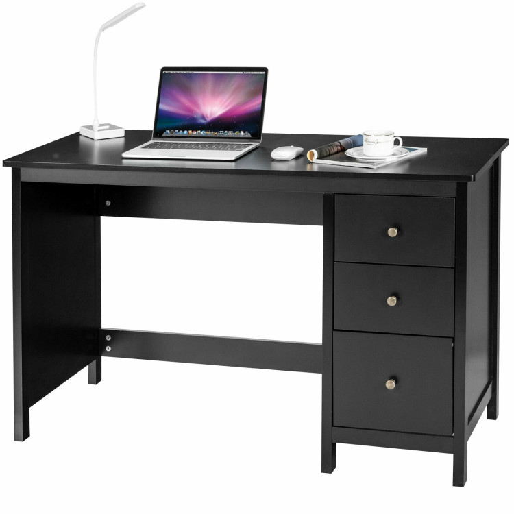 3-Drawer Home Office Study Computer Desk with Spacious Desktop-BlackCostway Gallery View 3 of 12
