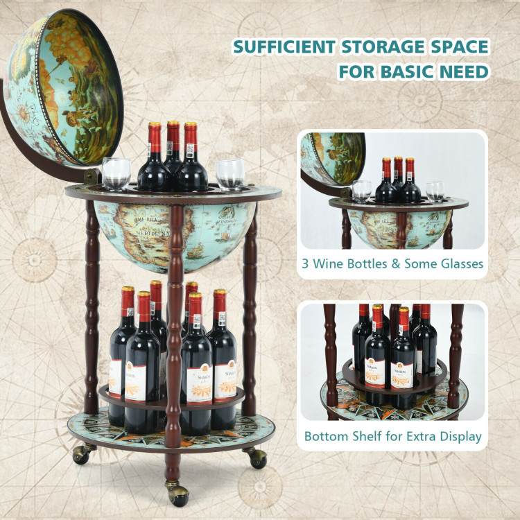 17 Inch Globe Wine Bar Stand 16th Century Italian Map Liquor Bottle Shelf CartCostway Gallery View 5 of 12