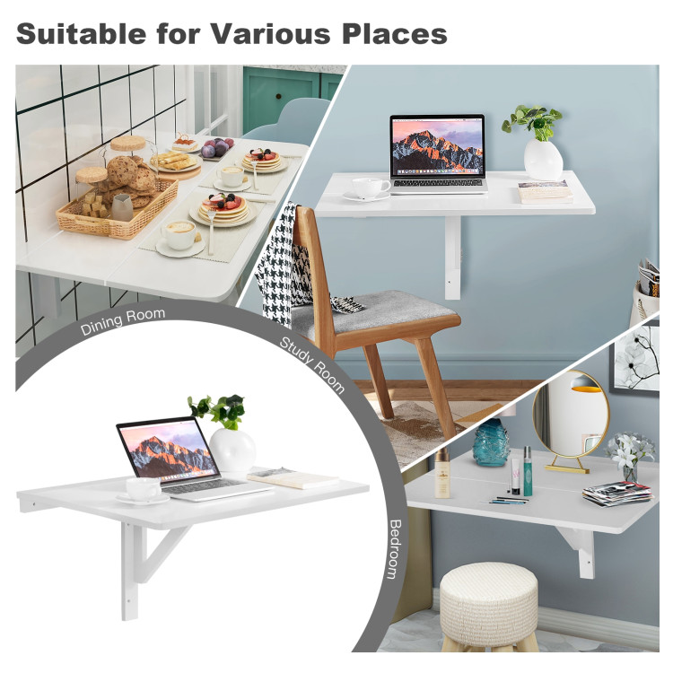 31.5 x 23.5 Inch Wall Mounted Folding Table for Small Spaces-WhiteCostway Gallery View 9 of 11
