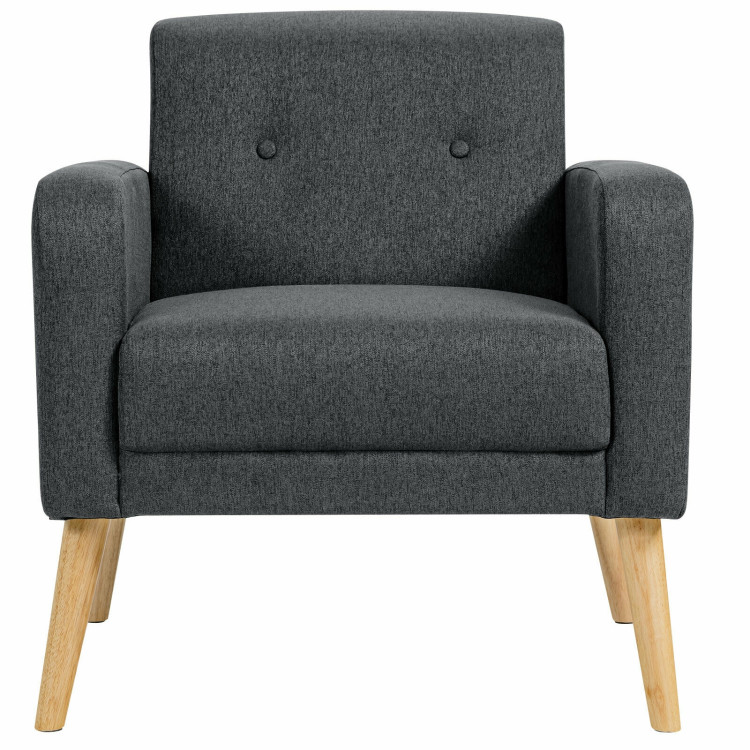 Upholstered Linen Fabric Accent Chair with Stable Rubber Wood Legs-GrayCostway Gallery View 4 of 11