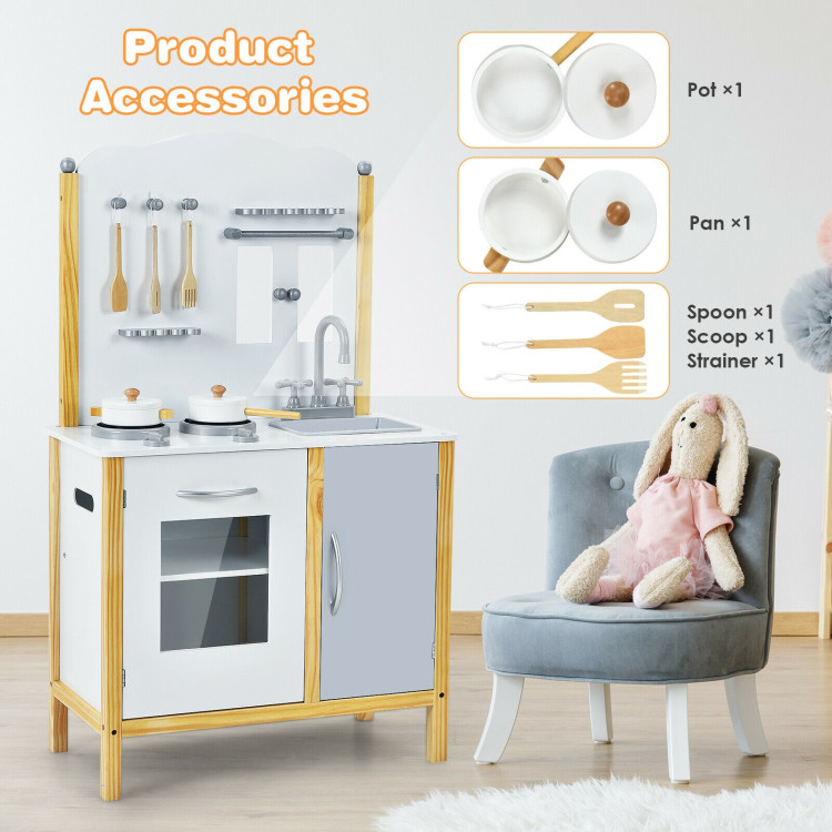 Kids Play Kitchen Set Toddler Pretend Cooking Set with Cabinet and AccessoriesCostway Gallery View 12 of 12