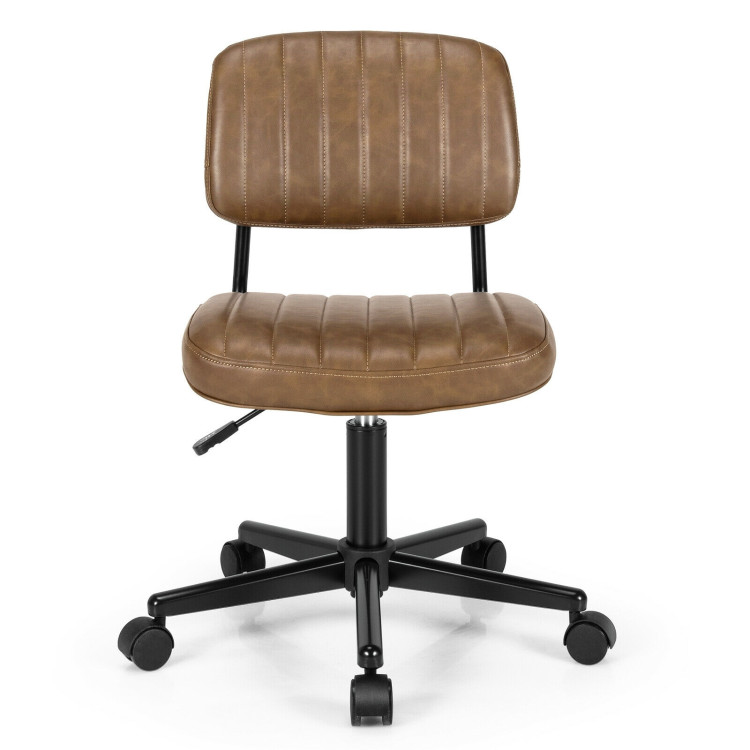 PU Leather Adjustable Office Chair  Swivel Task Chair with Backrest-BrownCostway Gallery View 9 of 12