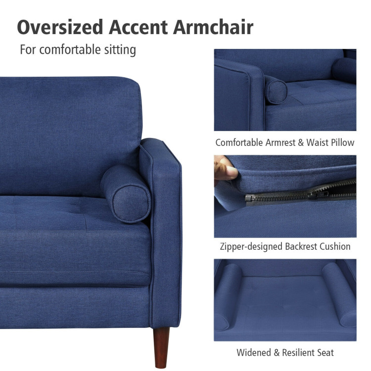 Accent Oversized Linen Club Armchair with Pillows and Rubber Wood LegsCostway Gallery View 11 of 12