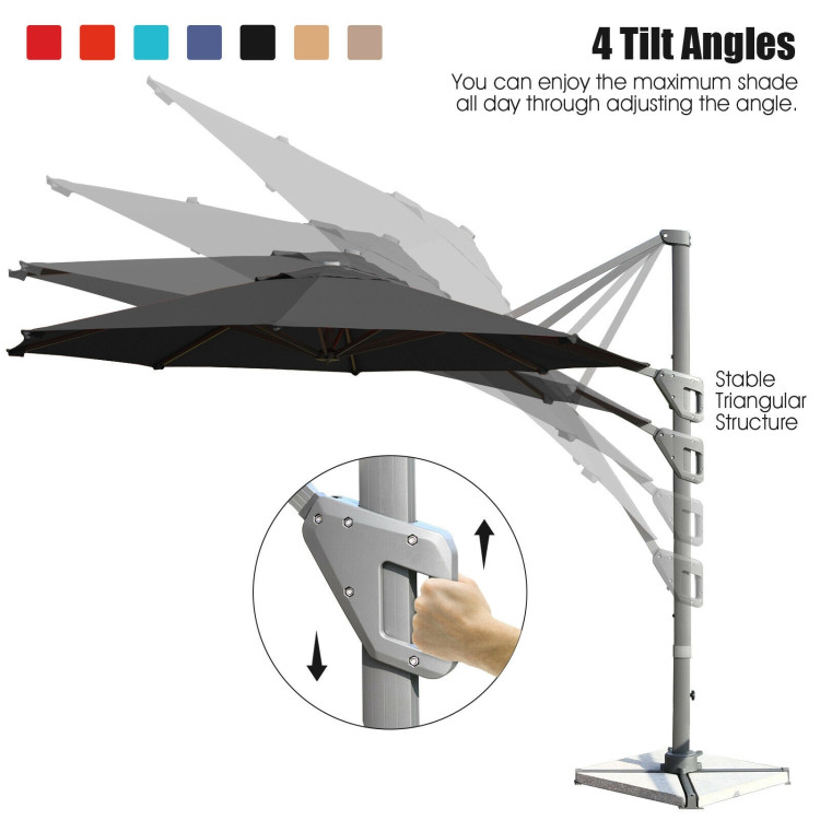 11ft Patio Offset Umbrella with 360° Rotation and Tilt System-GrayCostway Gallery View 5 of 12