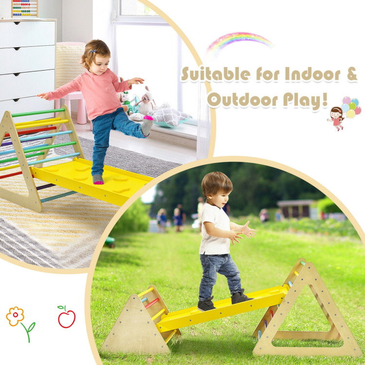3 in 1 Wooden Set of 2 Triangle Climber with Ramp for SlidCostway Gallery View 9 of 12