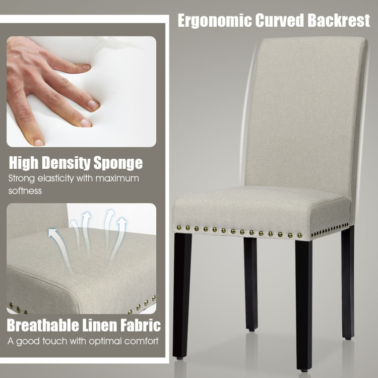 Set of 2 Fabric Upholstered Dining Chairs with Nailhead-Light SageCostway Gallery View 10 of 12