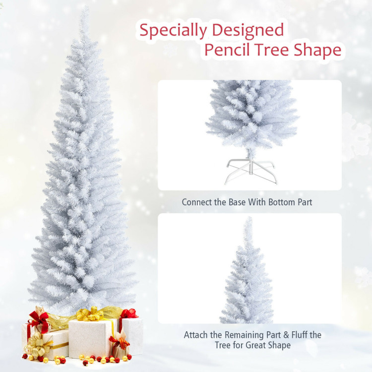 6 Feet Unlit Artificial Slim Pencil Christmas Tree with Metal StandCostway Gallery View 9 of 11