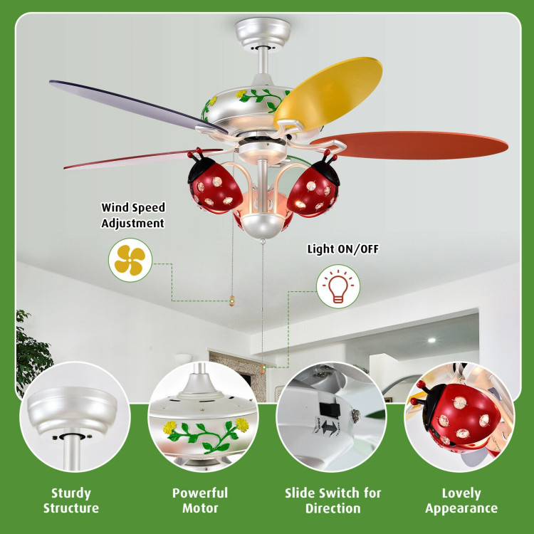 52 Inch Kids Ceiling Fan with Pull Chain ControlCostway Gallery View 10 of 11