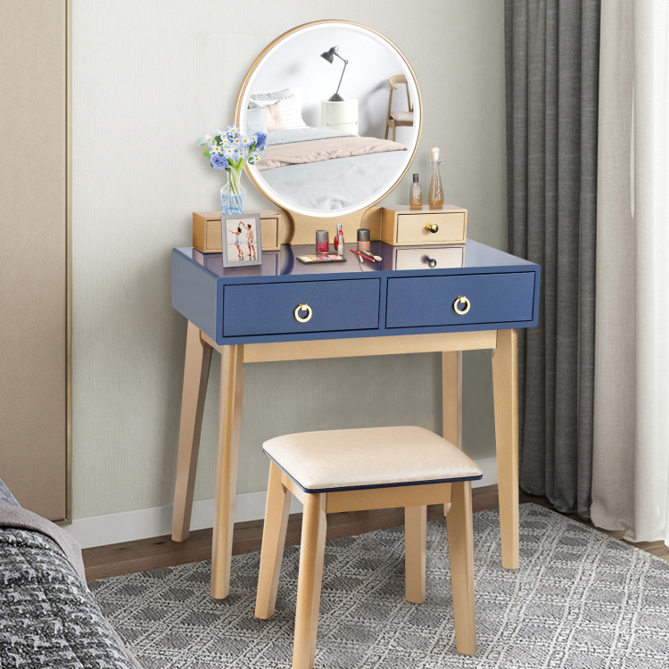 Makeup Vanity Table Set 3 Color Lighting Dressing Table-BlueCostway Gallery View 7 of 13