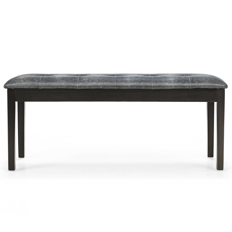 Upholstered Dining Room PU Bench Solid Wood Button Tufted-GrayCostway Gallery View 7 of 10