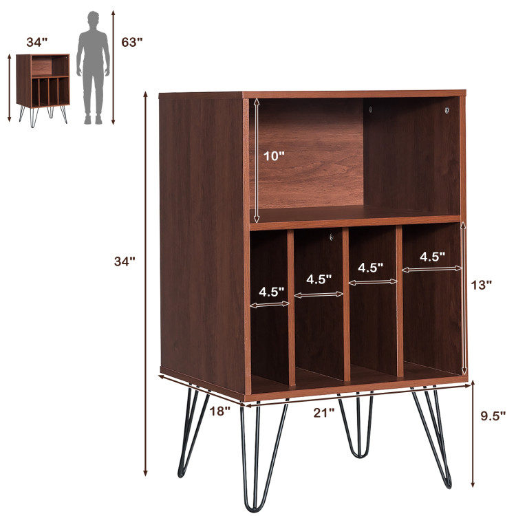 Freestanding Record Player Stand Record Storage Cabinet with Metal LegsCostway Gallery View 4 of 12