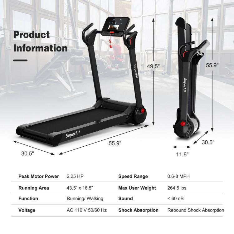 2.25 HP Electric Motorized Folding Running Treadmill Machine with LED Display-BlackCostway Gallery View 4 of 10