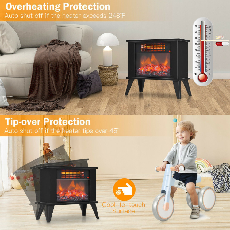 14 Inch Portable Electric Fireplace Heater with Realistic Flame Effect-BlackCostway Gallery View 11 of 12