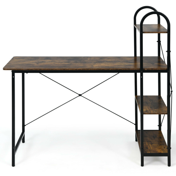 48-Inch Reversible Computer Desk with Storage Shelf-Rustic BrownCostway Gallery View 10 of 12