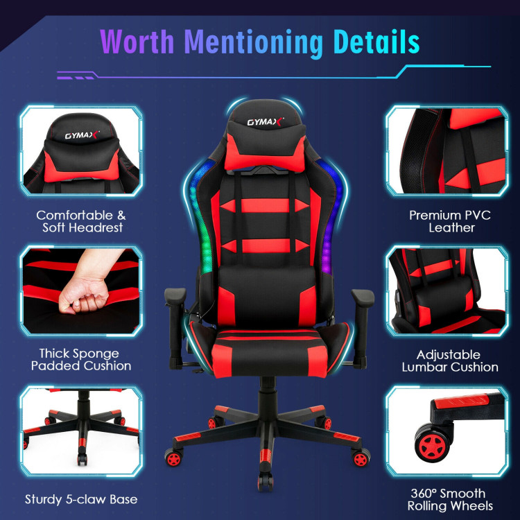 Adjustable Swivel Gaming Chair with LED Lights and Remote-RedCostway Gallery View 13 of 13