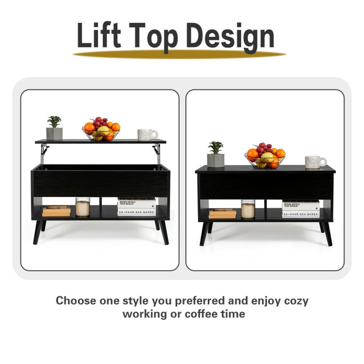 31.5 Inch Lift Top Coffee Table with Hidden Compartment and 2 Storage Shelves-BlackCostway Gallery View 9 of 12