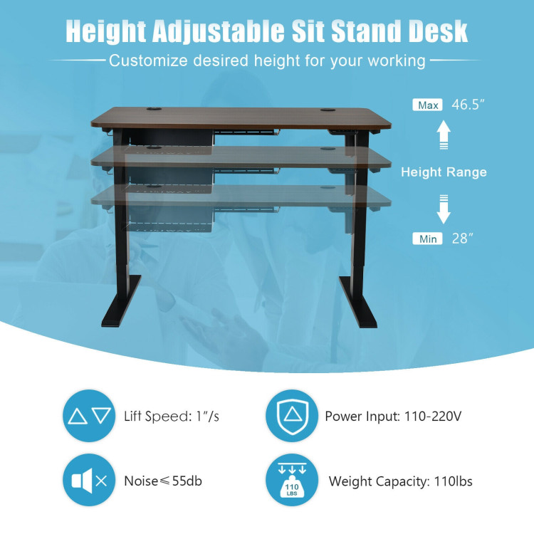 48-inch Electric Height Adjustable Standing Desk with Control Panel-WalnutCostway Gallery View 2 of 12