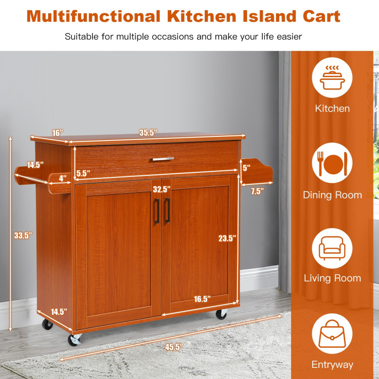 Rolling Kitchen Island Cart with Towel and Spice Rack-CherryCostway Gallery View 4 of 12
