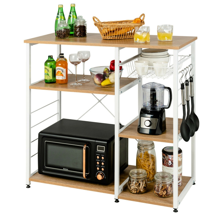 Industrial Kitchen Baker's Rack Microwave Shelf with 6 Hooks-NaturalCostway Gallery View 7 of 10