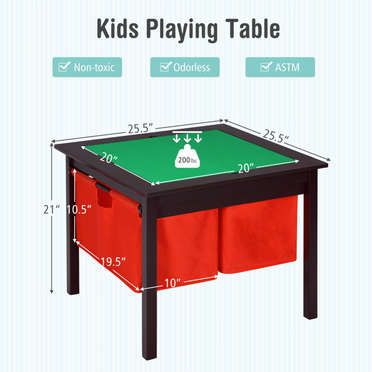 2-in-1 Kids Double-sided Activity Building Block Table with Drawers-BrownCostway Gallery View 4 of 12