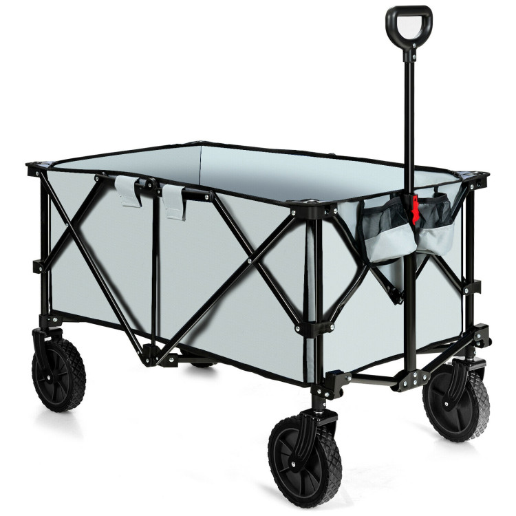 Outdoor Folding Wagon Cart with Adjustable Handle and Universal Wheels-GrayCostway Gallery View 7 of 10