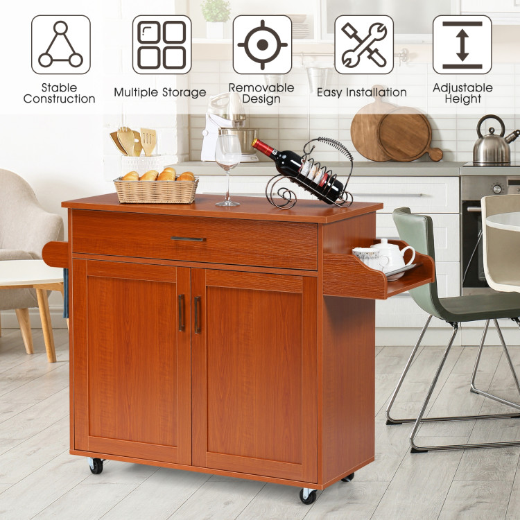 Rolling Kitchen Island Cart with Towel and Spice Rack-CherryCostway Gallery View 9 of 12