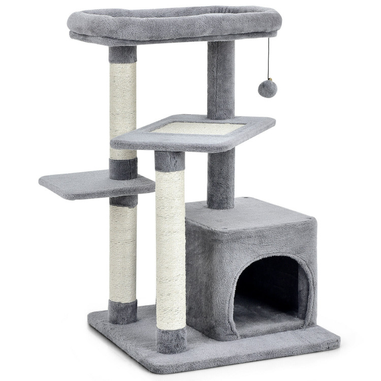 Cat Tree with Perch and Hanging Ball for Indoor Activity Play and Rest-GrayCostway Gallery View 8 of 10