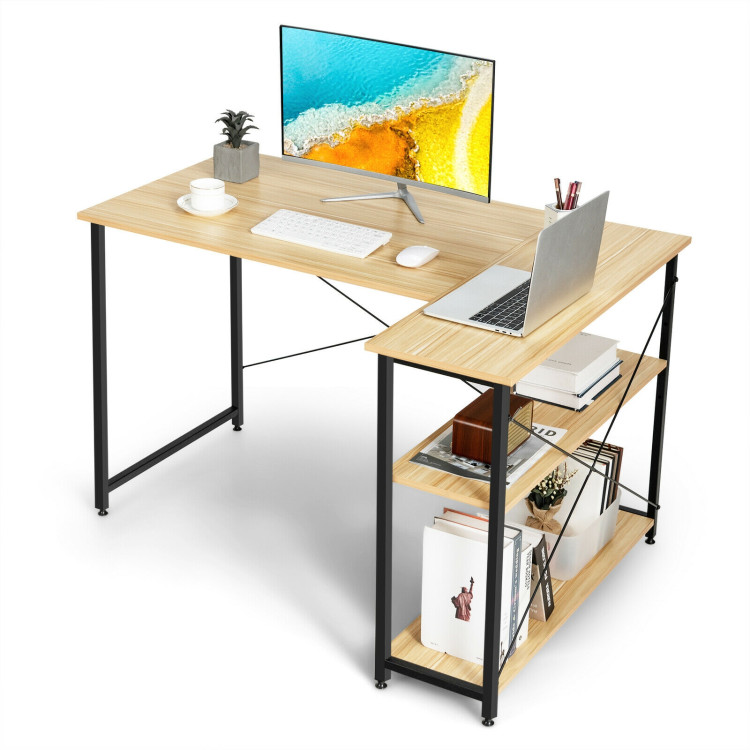 48 Inch Reversible L Shaped Computer Desk with Adjustable Shelf-NaturalCostway Gallery View 8 of 11