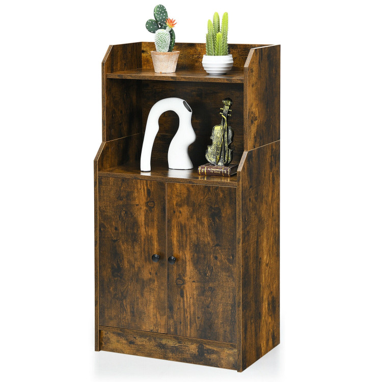 Storage Cabinet Bookcase with Doors and Display Shelf-Rustic BrownCostway Gallery View 4 of 11