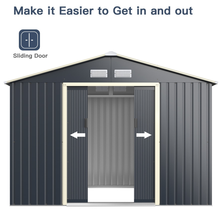 9 x 6 Feet Metal Storage Shed for Garden and Tools-GrayCostway Gallery View 11 of 13