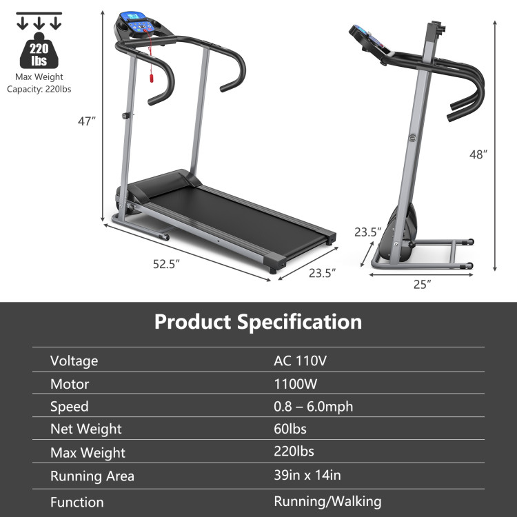 Electric Foldable Treadmill with LCD Display and Heart Rate SensorCostway Gallery View 4 of 10