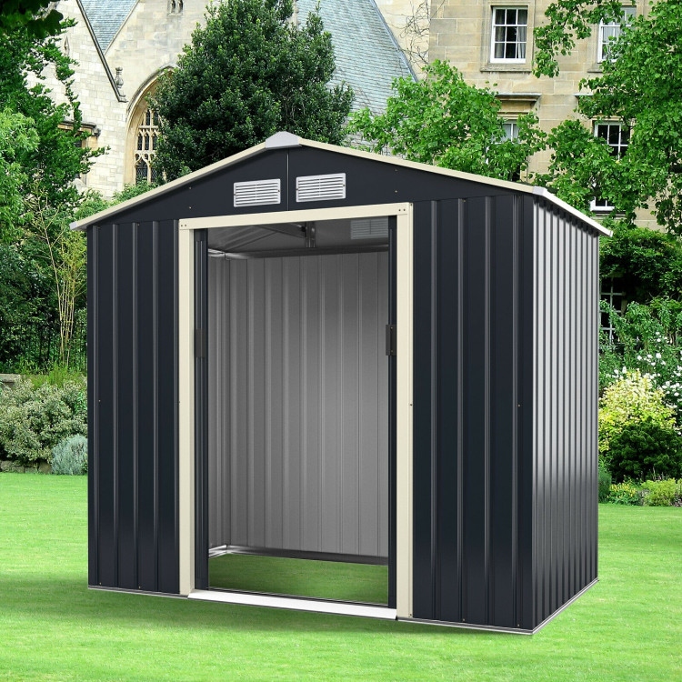 7 Feet X 4 Feet Metal Storage Shed with Sliding Double Lockable Doors-GrayCostway Gallery View 8 of 12