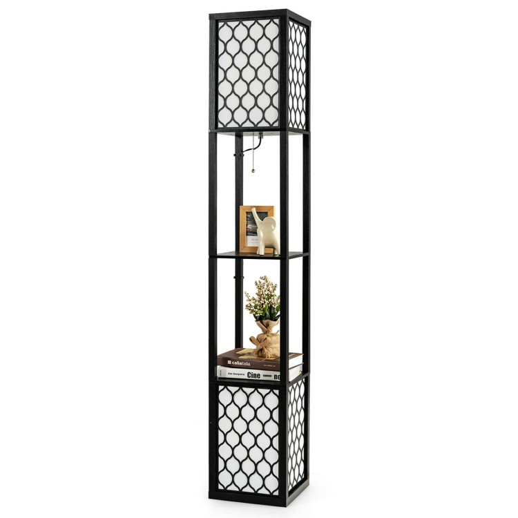 Modern Shelf Freestanding Floor Lamp with Double Lamp Pull Chain and Foot SwitchCostway Gallery View 8 of 11