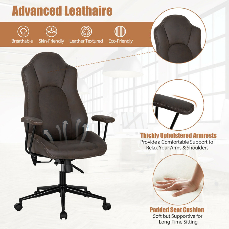 High Adjustable Back Executive Office Chair with Armrest-BrownCostway Gallery View 10 of 12