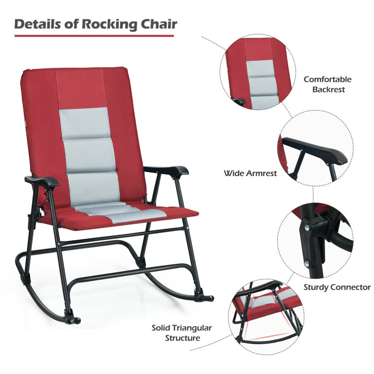 Foldable Rocking Padded Portable Camping Chair with Backrest and Armrest -RedCostway Gallery View 10 of 11