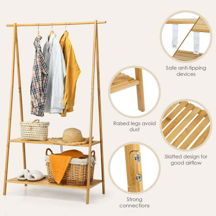 Bamboo Clothes Hanging Rack with 2-Tier Storage Shelf for Entryway Bedroom-NaturalCostway Gallery View 10 of 10