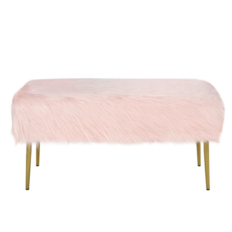 Upholstered Faux Fur Vanity Stool with Golden Legs for Makeup Room-PinkCostway Gallery View 9 of 10