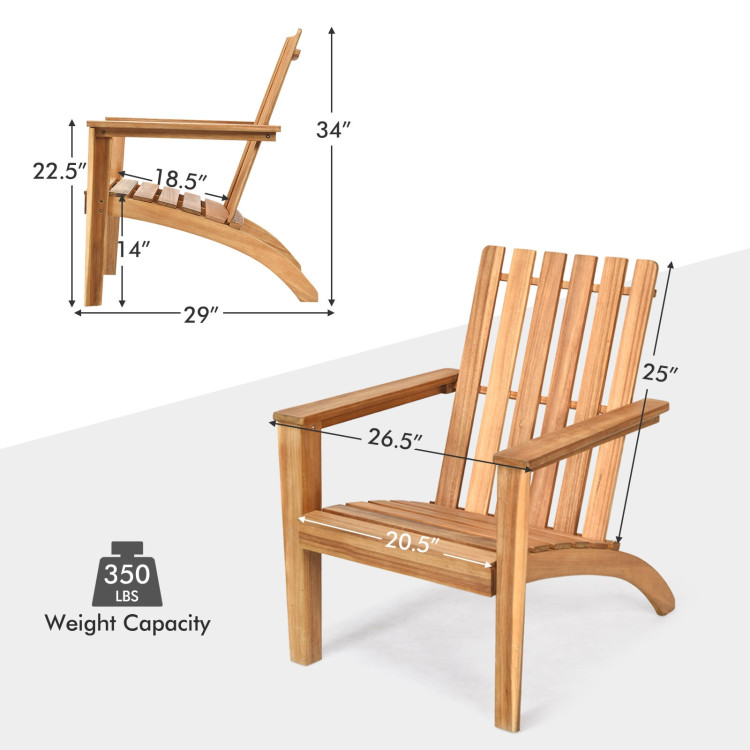 Outdoor Durable Patio Acacia Wood Adirondack Lounge Armchair-NaturalCostway Gallery View 4 of 10