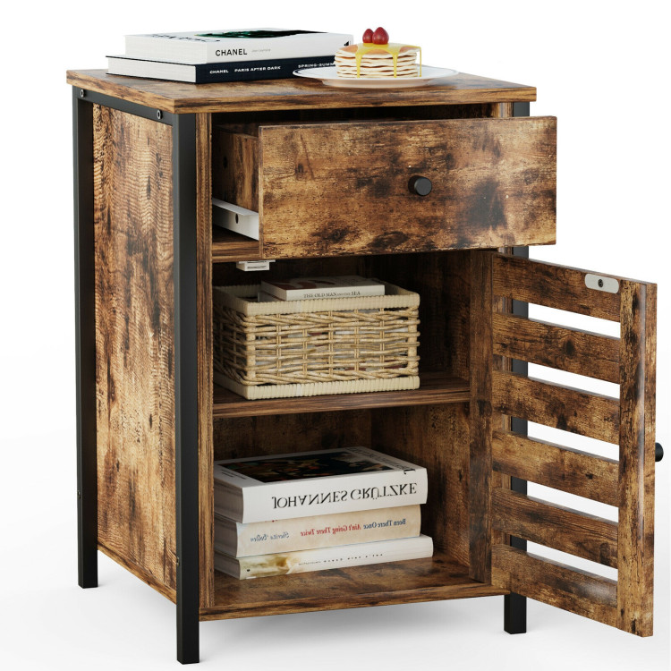 Industrial Nightstand with Drawer and Adjustable ShelfCostway Gallery View 8 of 10