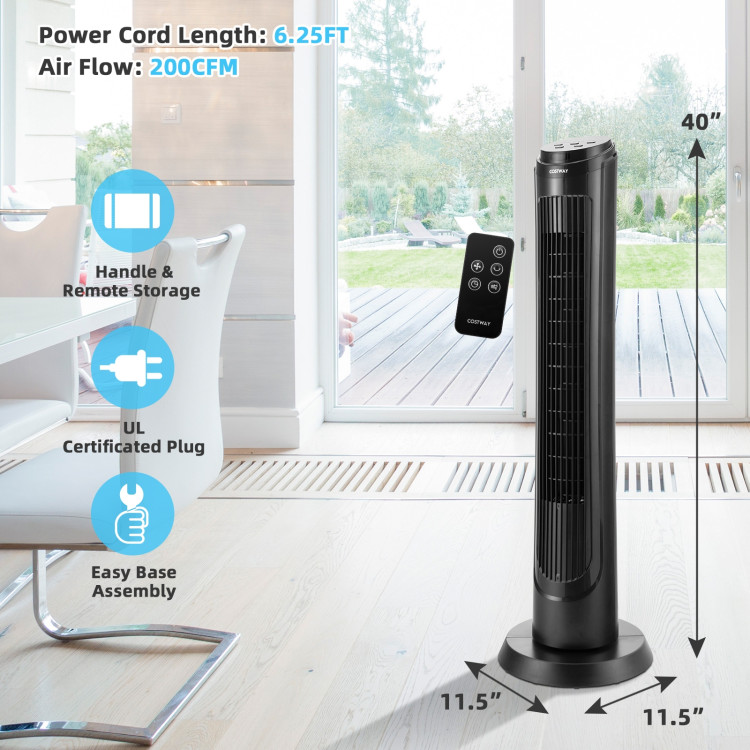 40 Inch Tower Fan with Remote 75˚ Oscillating Fan with 3 Wind Modes and 4 Wind Speeds-BlackCostway Gallery View 5 of 11