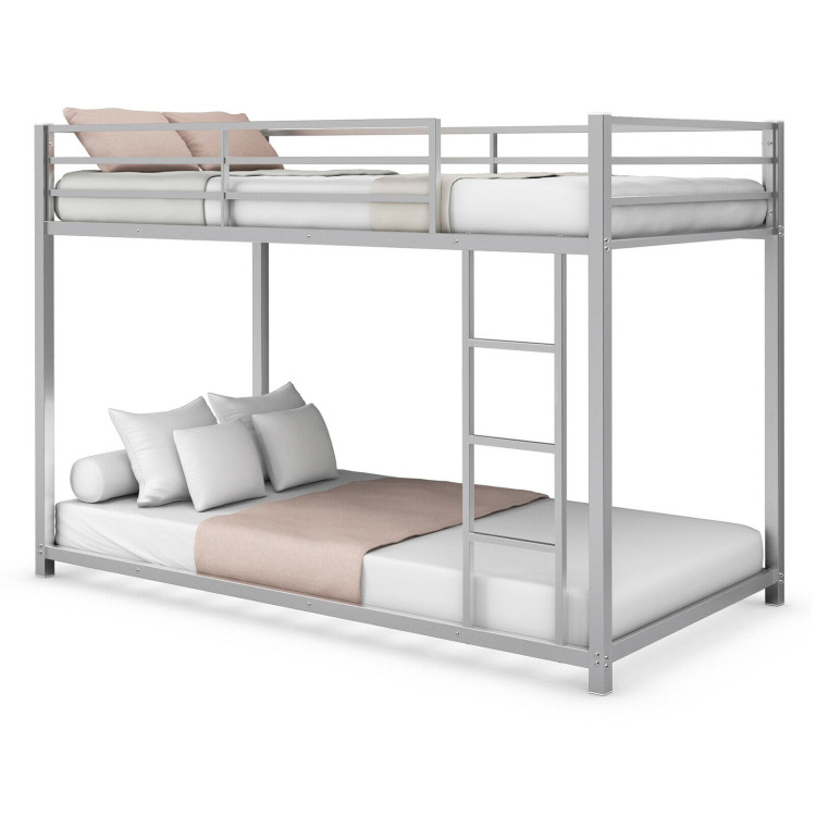 Sturdy Metal Bunk Bed Frame Twin Over Twin with Safety Guard Rails and Side Ladder-SilverCostway Gallery View 11 of 13