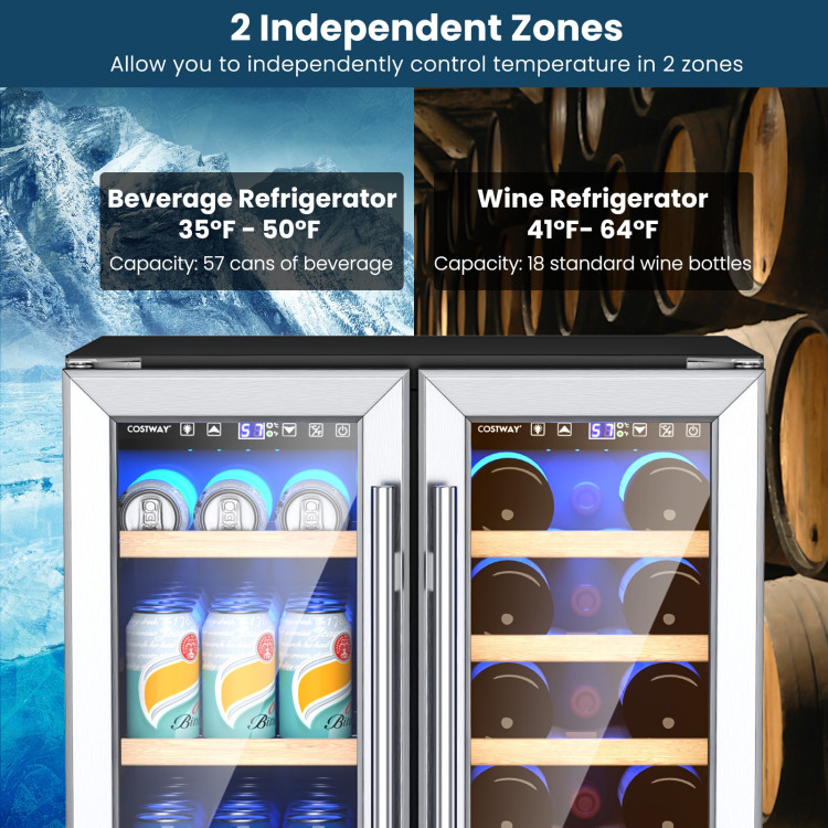24 Inch Dual Zone Wine and Beverage Cooler-SilverCostway Gallery View 10 of 13