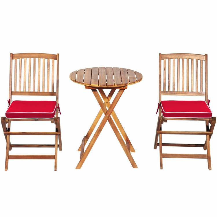3 Pieces Patio Folding Bistro Set with Padded Cushion and Round Coffee Table-RedCostway Gallery View 9 of 12