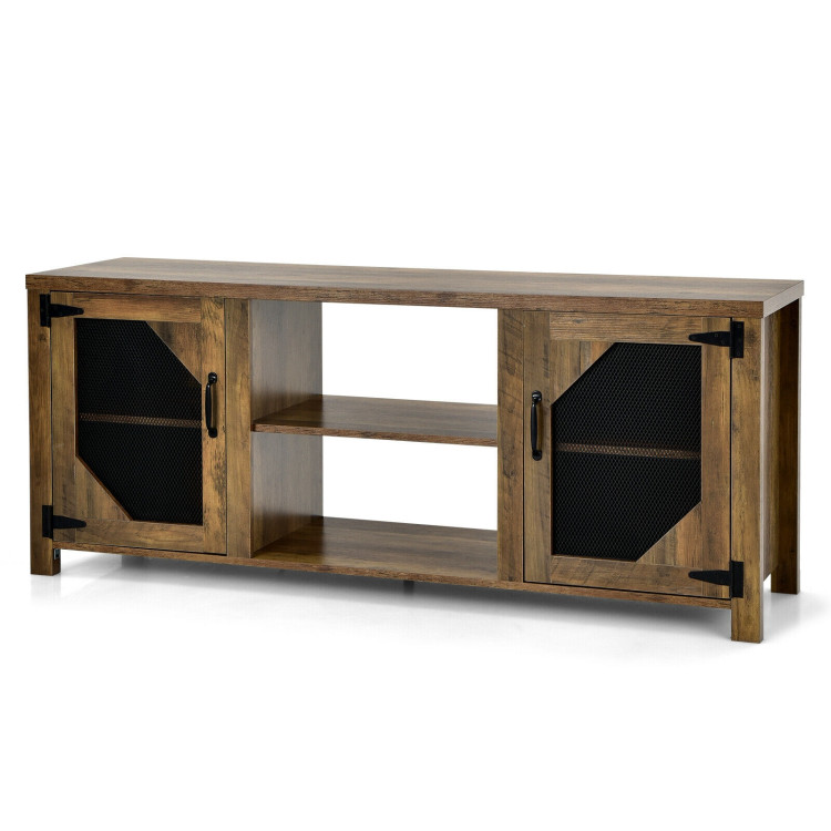 TV Stand for TVs up to 65-Inch with 2 Metal Mesh Doors and Ad-Rustic BrownCostway Gallery View 9 of 11