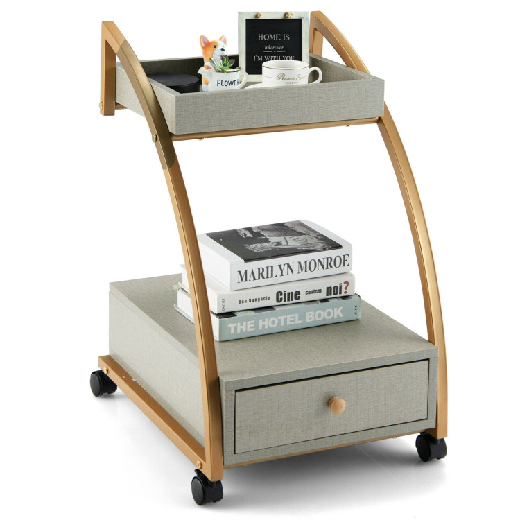 Modern 2-Tier Rolling End Table with Tray Top and Pull-Out Drawer-GrayCostway Gallery View 9 of 11