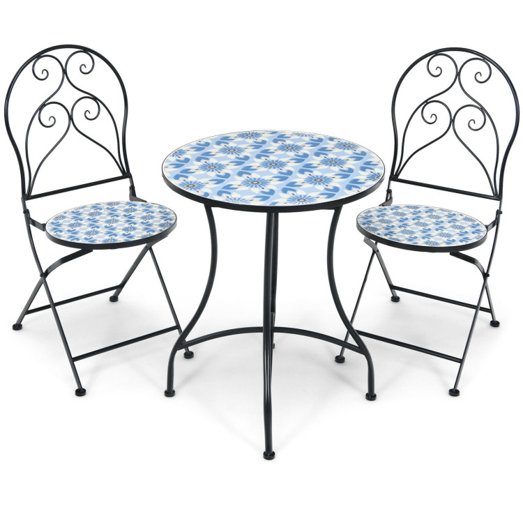 2 Pieces Patio Folding Mosaic Bistro Chairs with Blue Floral PatternCostway Gallery View 8 of 10